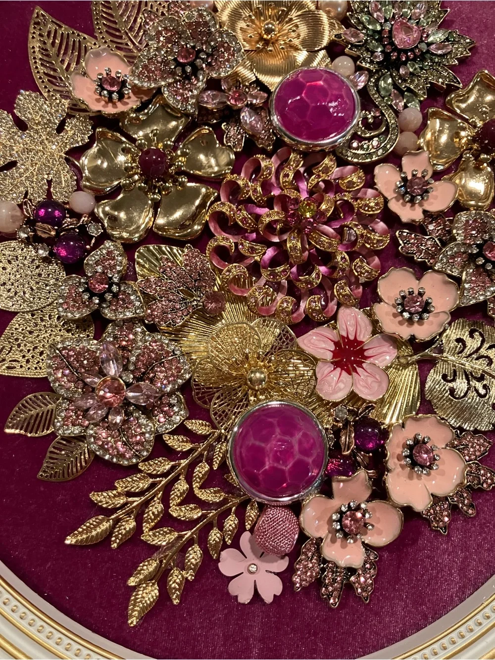 Gold and Pink Floral Embellished Wall Frame - Home Accent